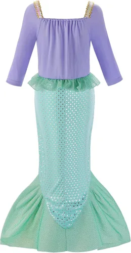 Vista 3 de Reliparty Disfraz de sirena para niñas pequeñas vestido de princesa de manga larga