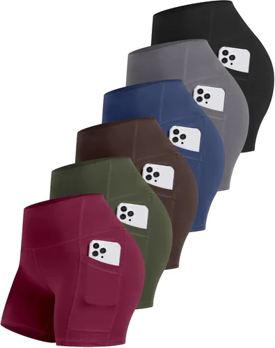 Vista 16 de CHRLEISURE - 6 paquetes de pantalones cortos de mujer estilo biker con bolsillo, pantalones cortos de elastano de control de abdomen de 5 pulgadas