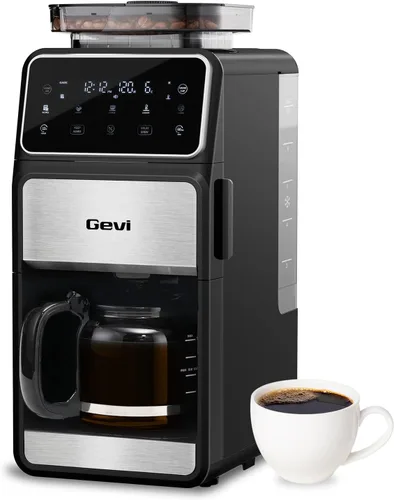 Vista 9 de Gevi Cafetera de 10 tazas para moler y preparar, pantalla táctil