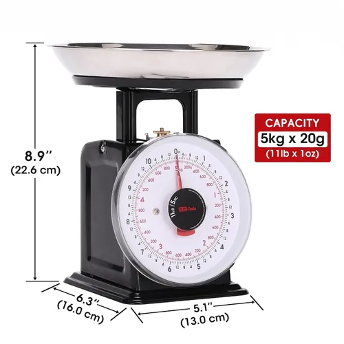 Vista 3 de Tada Escala mecánica de alimentos de cocina analógica de 11 lb con esfera de pesaje con cuenco