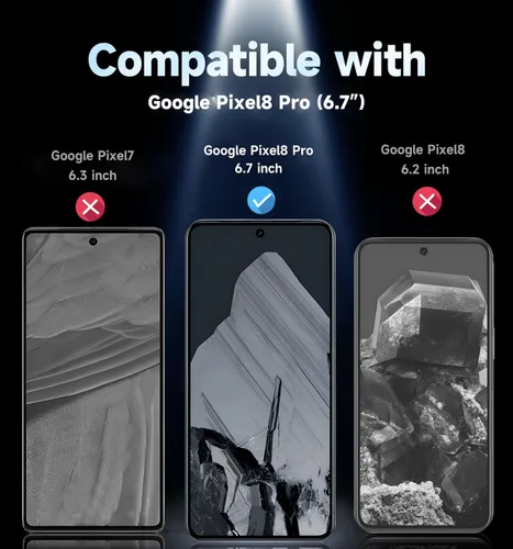 Vista 2 de MAGIC JOHN Paquete de 2 protectores de pantalla de vidrio templado para Google Pixel 8 Pro, eliminación automática de polvo, sin burbujas