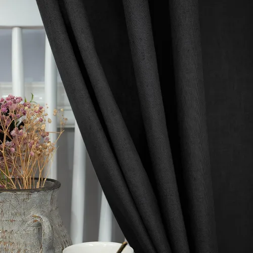 Vista 6 de Pitalk - Cenefa de ventana de lino negro para cocina, bolsillo para barra de 3 pulgadas, semitransparente, estilo bohemio moderno de granja, cenefa