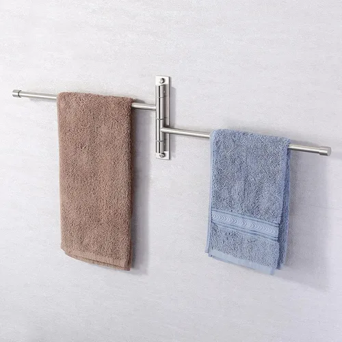 Vista 3 de KES Barra de Toallas para Baño de 13.8 Pulgadas, Montaje Basculante, Brazo Extensible, Soporte de Pared de 2 Brazos, Acero Inoxidable SUS304