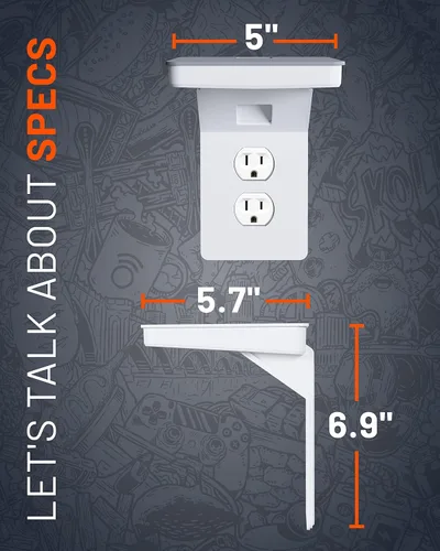 Vista 2 de ECHOGEAR Estante de salida (blanco/gris) – Diseño de última generación con almacenamiento de cable integrado y espacio para enchufes voluminosos