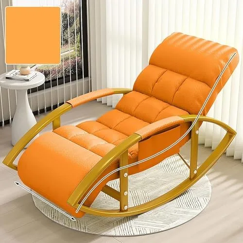 Vista 4 de Large Adjustable Reclining Rocking Chair Set with Footrest for Living Room and BalconyComfortable Outdoor Indoor Seating Solution,Amarillo-Golden