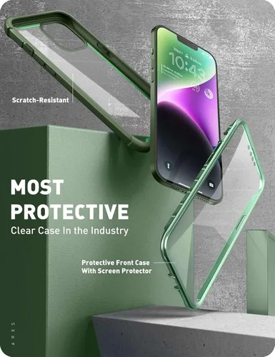 Vista 3 de i-Blason Funda para iPhone 14 (2022) / iPhone 13 (2021) de 6.1 pulgadas con protector de pantalla integrado, parte trasera transparente, parachoques