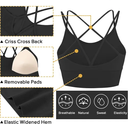 Vista 4 de Sykooria - Pack de 3 sujetadores deportivos con tirantes para mujer, sexys de espalda cruzada, para yoga, correr, atletismo, gimnasio