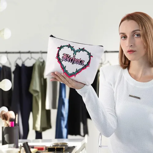 Vista 3 de WZMPA Bolsa de maquillaje para cosméticos de música latina, regalo inspirado en la música, bolsa de maquillaje con cremallera para familiares
