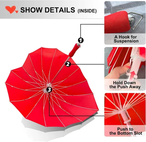 Vista 2 de AoGV Forever Love Parasol rojo con forma de corazón para niñas para San Valentín boda compromiso y accesorios de fotos