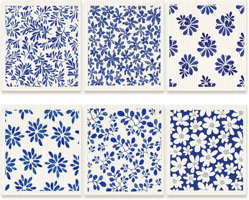 Vista 21 de 6 piezas de paños de cocina suecos reutilizables, toallas de cocina, paños de limpieza de esponja, paños absorbentes de secado rápido, paños