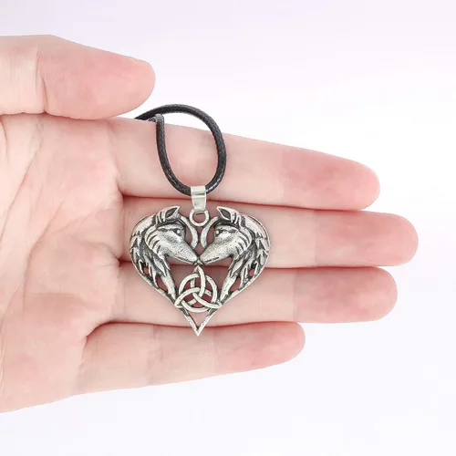 Vista 4 de HAQUIL Viking Jewelry - Collar con colgante de cuero para parejas de lobo para hombres y mujeres, 19.7 pulgadas, Metal