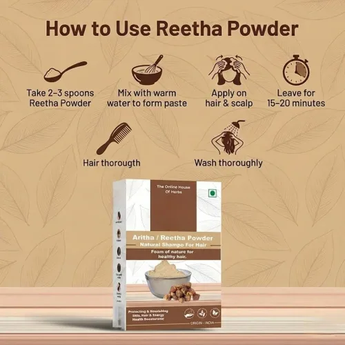 Vista 3 de 100% Pure Reetha Powder - Natural Hair Cleanser, Non-GMO, Chemical-Free, Ideal for Hair Care and Skin Care