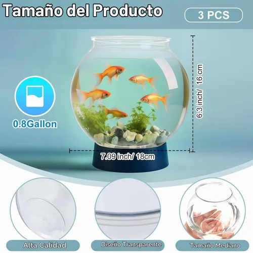 Vista 3 de Mifoci 3 peceras de plástico transparente de 100 onzas Goldfish Bowl multiusos redondo de escritorio para acuario transparente para el hogar