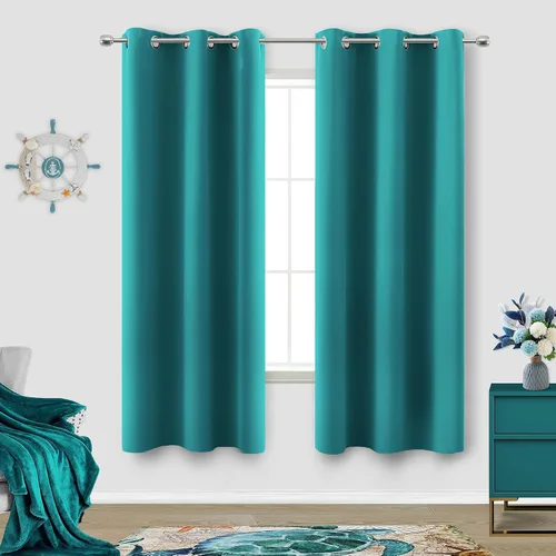 Vista 70 de KOUFALL Cortinas de Baño Aqua para Ventana, Juego de 2 Paneles Decoración Costera Cortinas Cortas Opacas para Ventana Pequeña de Cocina Puerta