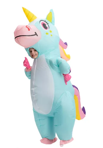 Vista 3 de Disfraz Inflable de Unicornio Azul para Niños Multicolor