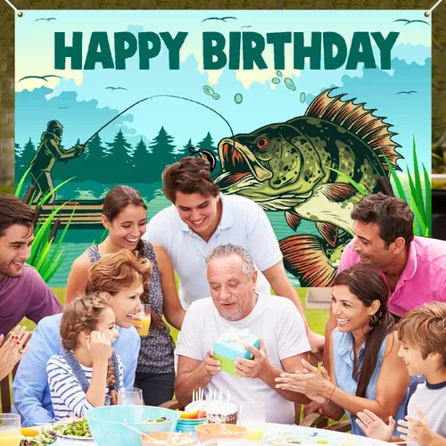 Vista 2 de Cartel de fondo con boca de pez de hombre de pesca, diseño de amor ido a la pesca, decoración de pescador para jubilación, baby shower, fiesta