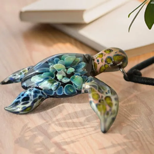 Vista 5 de Colgante de tortuga de cristal, collar con colgante de tortuga marina, regalo de vidrio soplado para mamá o novia, regalo para ella, decoración