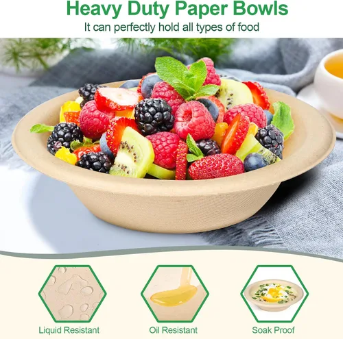 Vista 6 de Cuencos desechables de papel para sopa – Paquete de 50 unidades, resistentes, biodegradables y compostables hechos de caña de azúcar, 20 onzas