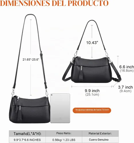 Vista 6 de Over Earth Small Genuine Leather Crossbody Bags for Women Shoulder Purses 01-Negro