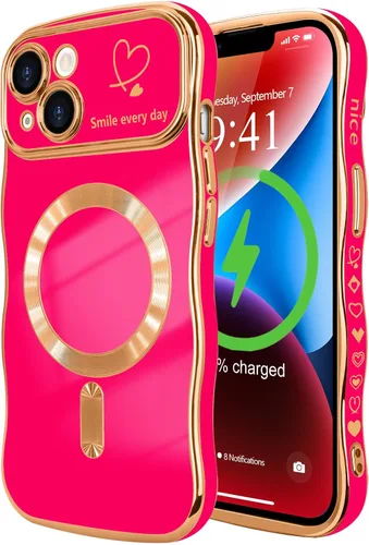 Vista 65 de LCHULLE - Funda magnética para iPhone 13 para mujeres y niñas, con forma ondulada, color azul bebé [Compatible with MagSafe] Cute Curly Wave, Love