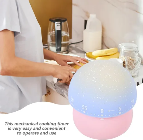 Vista 7 de VANZACK Mechanical Mushroom Kitchen Timer Pink, 60-Minute Mechanical Cooking Timer for Egg Boiling, Classroom and Home Time Management