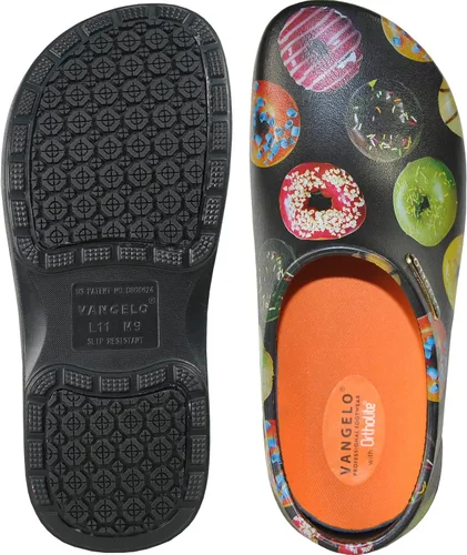 Vista 4 de VANGELO Zuecos profesionales antideslizantes para mujer, zapatos de trabajo, zapatos de enfermera, zapatos de chef, negro, blanco, lima, multicolor