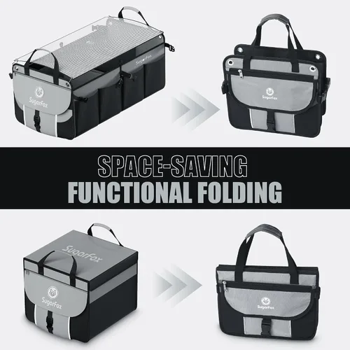 Vista 10 de SugarFox Organizador de maletero de automóvil para SUV, 63 L + 26 L, almacenamiento modular, resistente, plegable, impermeable, cubiertas suaves