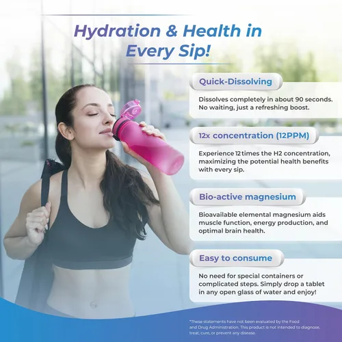 Vista 3 de WELLNESS EXTRACT H2 Tabletas de agua de hidrógeno molecular con magnesio – 12 ppm tabletas de hidrógeno efervescentes para agua potable, apoya