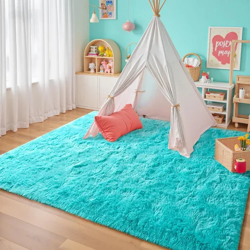 Vista 11 de junovo Alfombra de área lavable y antideslizante, alfombras de área pequeñas y esponjosas, alfombra peluda para sala de estar, alfombra suave