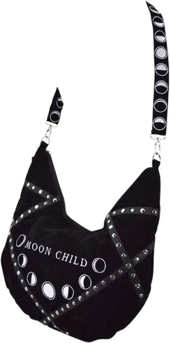 Vista 6 de Gypsy Gothic Witch Moon - Bolso Hobo holgado de terciopelo negro, Negro