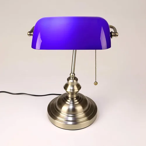 Vista 2 de Vintage Green Banker's Desk Lamp Antique Traditional Table with Switch Glass Adjustable Lampshade Bronze Finish E27 Blue