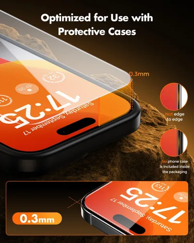 Vista 6 de UNBREAKcable Protector de pantalla para iPhone 15, caja de instalación rápida, paquete de 3 unidades de vidrio templado inastillable [dureza 9H]