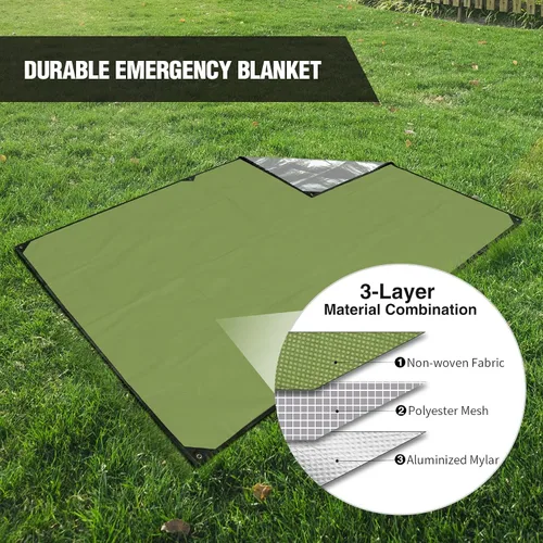 Vista 3 de Paquete de 2 mantas de supervivencia resistentes, lona térmica de emergencia impermeable, multiusos, reflectantes, aisladas, para todo
