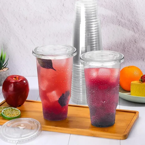 Vista 4 de Vasos de plástico transparente de 32 onzas con tapas, paquete de 30 vasos desechables para café, batidos, bodas, fiestas de cumpleaños, picnics