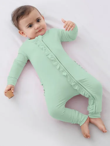 Vista 29 de GUISBY Rayon - Mameluco de manga larga para bebé, sin pies, cremallera de 2 vías con volantes, para dormir de 0 a 24 meses Negro