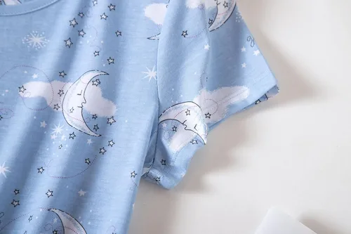 Vista 4 de Inadays Camisón de algodón para mujer, ropa de dormir de manga corta, camisón casual con estampado, pijama holgado y cómodo