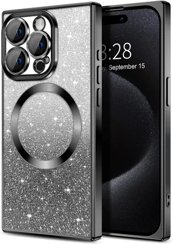 Vista 24 de Hython Funda para iPhone 13 Pro transparente con purpurina magnética [compatible con MagSafe] Protector completo de lente de cámara delgado