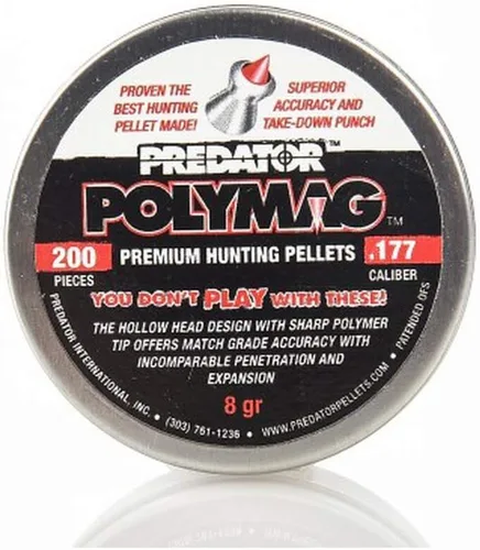 Vista 2 de Predator Polymag .177 Cal, 8.0 granos, puntiagudo, 200 unidades para pistolas de aire y pistolas de aire