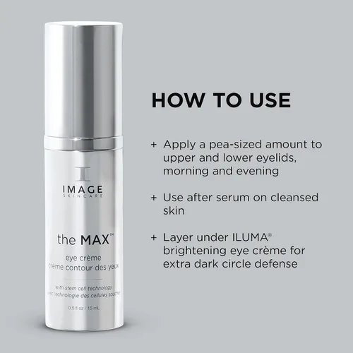 Vista 6 de Crema para contorno de ojos. The Max Stem Cell Eye Creme, de Image Skincare. 0.5 onzas para reducir la apariencia de líneas finas e hinchazón