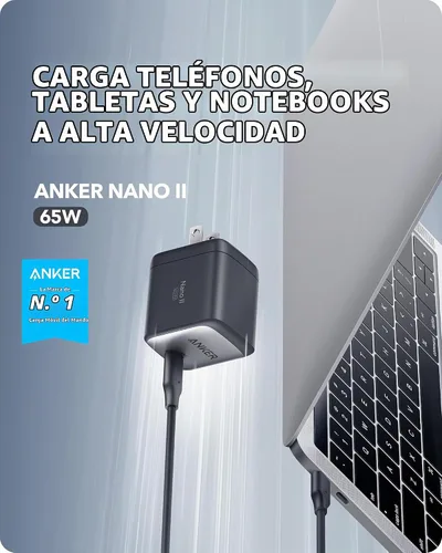 Vista 2 de Anker Nano 65W GaN II PPS USB C, cargador plegable compacto rápido