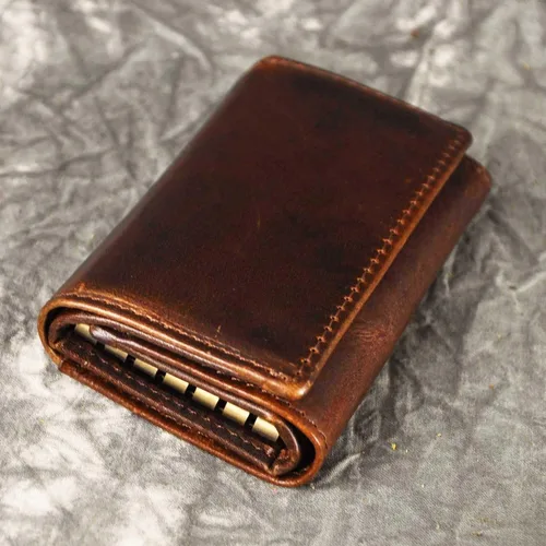 Vista 4 de Le'aokuu Funda de cuero genuino para llave de coche con gancho para monedas, billetera a presión