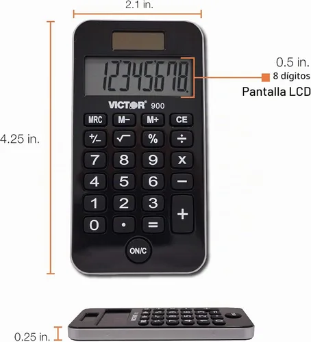 Vista 3 de Victor - Calculadora de bolsillo de doble potencia de 8 dígitos