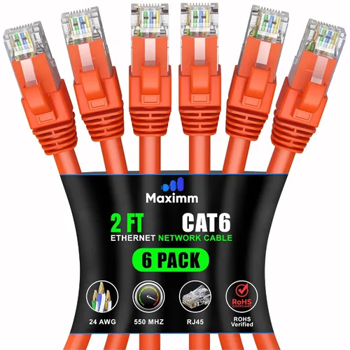 Vista 74 de Maximm Cable Ethernet Cat 6 de 0.6 pies (paquete de 6) – Cable LAN de alta velocidad, cable de Internet, cable de conexión y cable de red – UTP