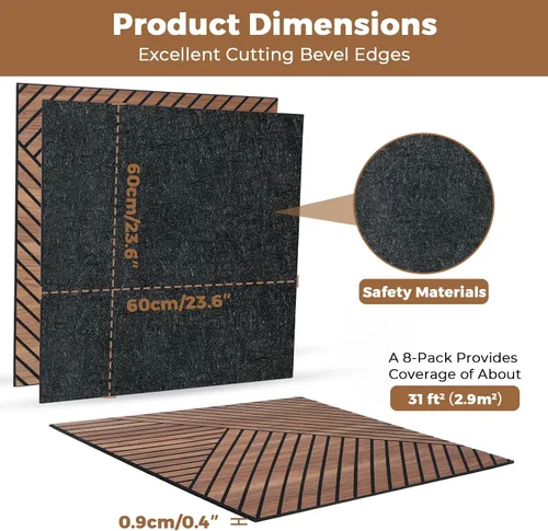 Vista 3 de Paneles de pared acústicos 3D autoadhesivos para despegar y pegar, paquete de 8 paneles insonorizados con patrón de madera autoadhesivos de 23.6 x