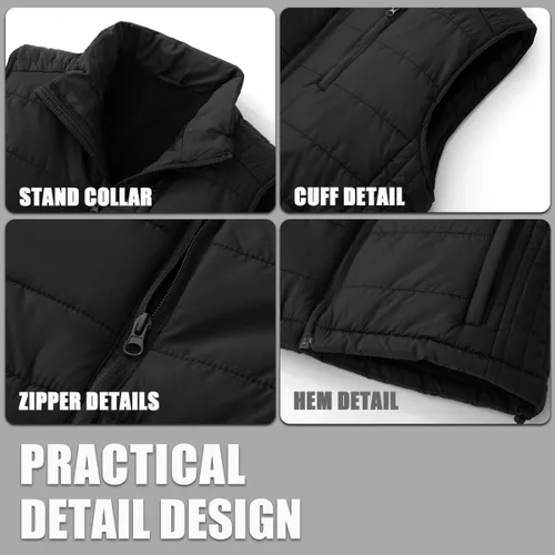 Vista 10 de Msmsse Chalecos de invierno para hombre, con forro polar, acolchado, casual, sin mangas