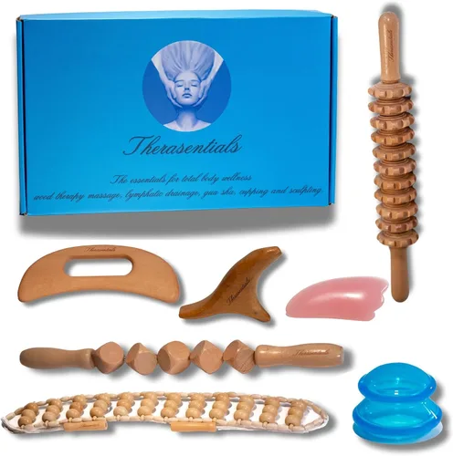 Vista 9 de Herramientas de masaje de terapia de madera 12 en 1 multiuso, masajeador de drenaje linfático, kit de maderoterapia, herramientas de escultura