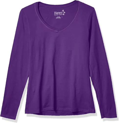 Vista 5 de Hanes Perfect-T Camiseta de manga larga con cuello en V para mujer