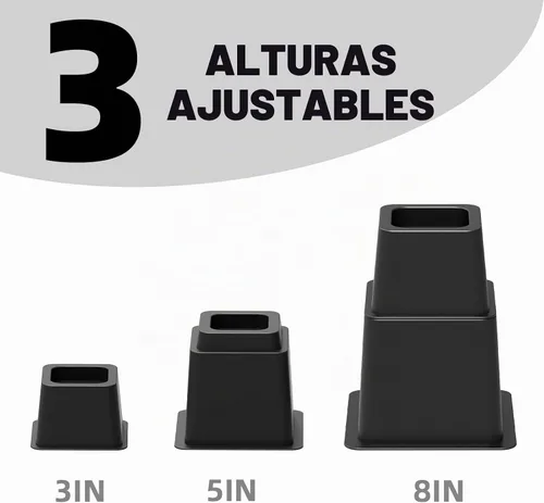 Vista 3 de Elevadores de cama de 3, 5 u 8 pulgadas, resistentes, elevadores de muebles ajustables para cama, sofá, mesa, silla, soporta hasta 1500 libras
