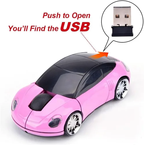 Vista 5 de 2.4GHz 3D Car Shape Ratón óptico inalámbrico USB Gaming Mouse con receptor para PC portátil (rosa)