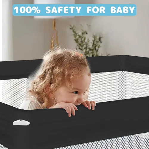 Vista 5 de TOREVSIOR Corralito plegable para bebés con alfombra, 50"×50" corralito plegable para bebés y niños pequeños, corral de seguridad para niños